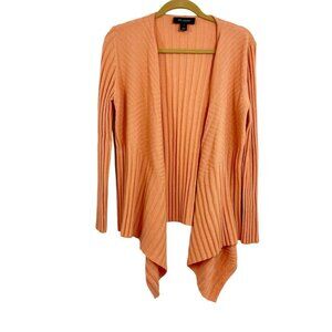 St. John Orange Ribbed Cashmere Cardigan‎ Sweater Waterfall Open Front MEDIUM